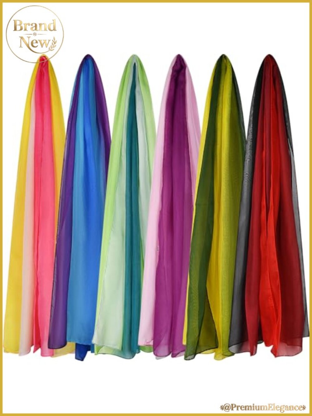 6 Piece Chiffon Scarf Set Lightweight Art Silk Women's Fashion Scarves